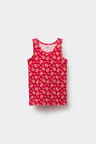 Tezenis Camiseta de Tirantes Anchos de Algodón con Estampado de Navidad Unisex para Niños Unisex Rojo Tamaño 8-9