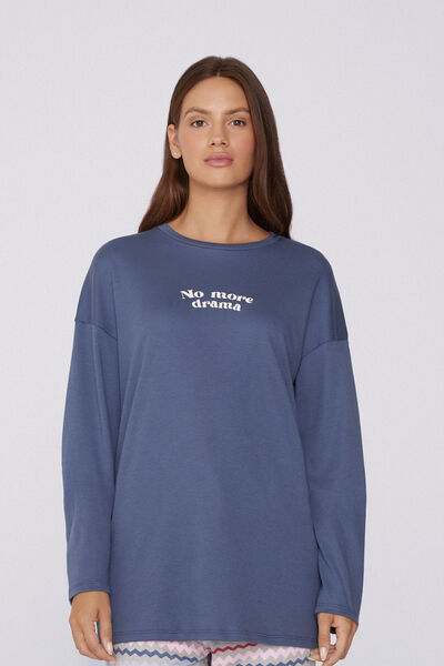 Tezenis Camiseta de Algodón de Manga Larga con Corte Oversize Mujer Azul Tamaño S