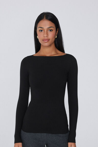 Tezenis Camiseta Manga Larga Barco Invisible Therm Mujer Negro Tamaño L