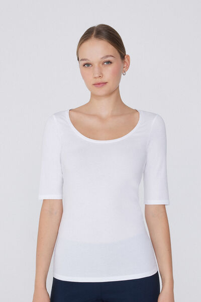 Tezenis Camiseta Manga Corta Amplio Escote Redondo Algodón Orgánico Mujer Blanco Tamaño XL