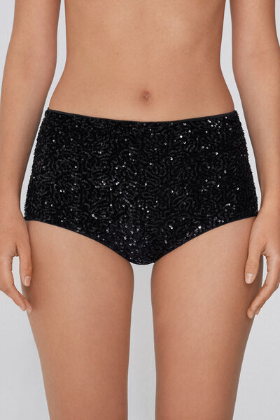 Tezenis Hot Pants de Lentejuelas Mujer Negro Tamaño S