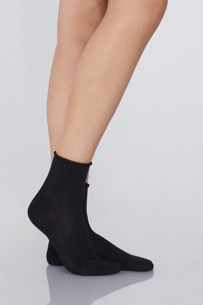 Tezenis 5 Pares de Calcetines Cortos de Algodón Sin Borde Mujer Negro Tamaño TU