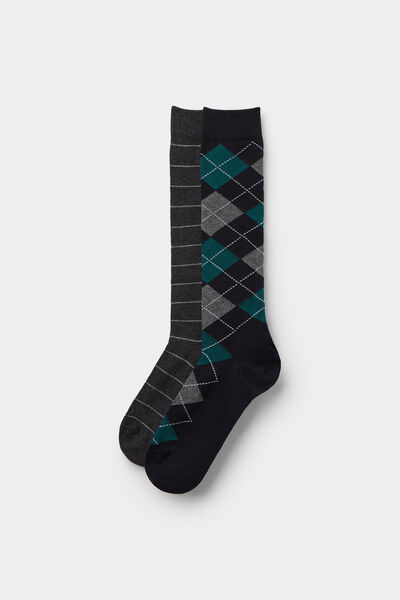 Tezenis 2 Pares de Calcetines Largos de Algodón para Hombre con Motivos Hombre Azul Tamaño TU