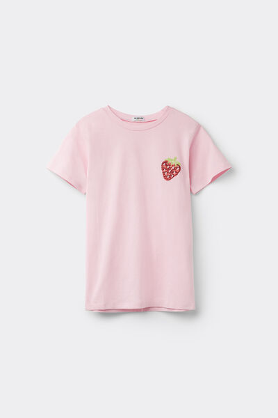 Tezenis Camiseta Algodón Cuello Redondo Lentejuelas Niña Chica Rosa Claro Tamaño 8-9