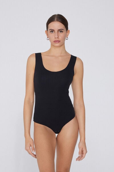 Tezenis Body de Algodón Sin Rematar Mujer Negro Tamaño XL