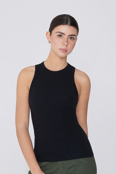 Tezenis Camiseta de Tirantes con Espalda Nadadora de Canalé de Algodón Mujer Negro Tamaño L