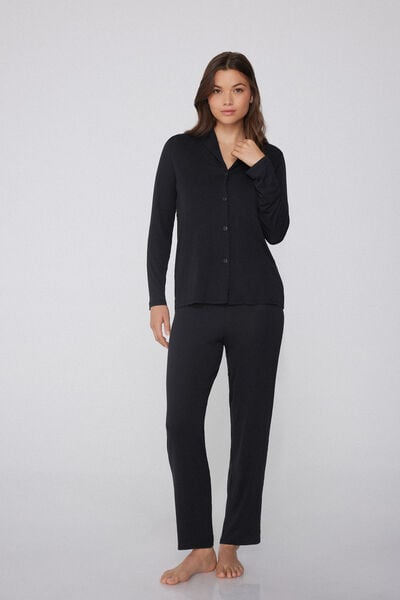 Tezenis Pijama Largo de Viscosa Abierto Mujer Negro Tamaño XL