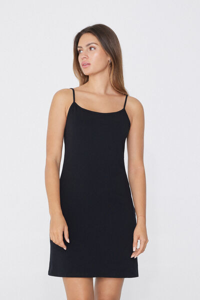 Tezenis Combinación con Tirantes Finos de Algodón Mujer Negro Tamaño L