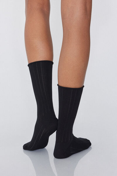 Tezenis Calcetines 3/4 en Canalé Irregular Mujer Negro Tamaño TU