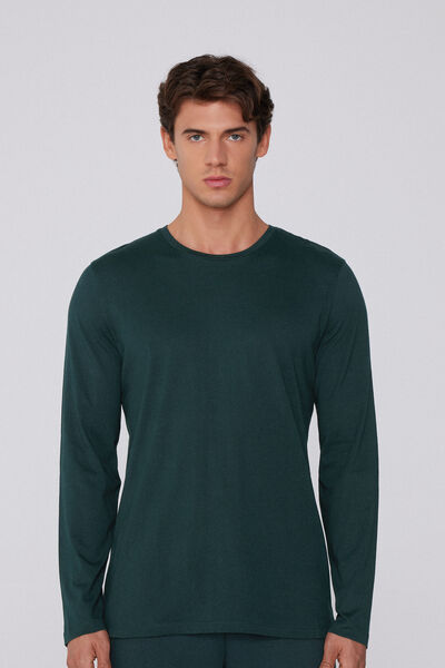 Tezenis Camiseta 100% algodón manga larga y cuello redondo hombre Hombre Verde Tamaño S