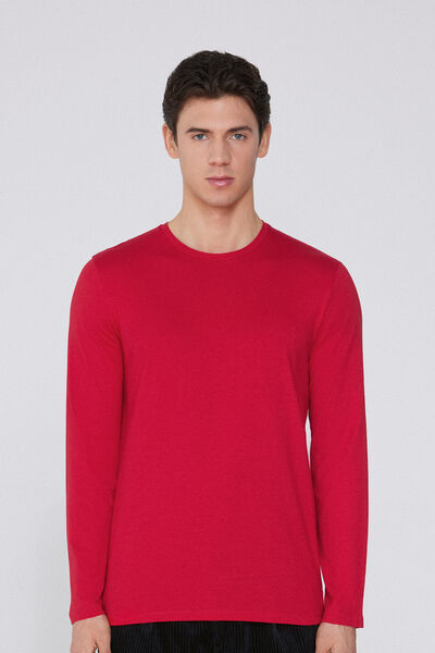 Tezenis Camiseta 100% algodón manga larga y cuello redondo hombre Hombre Rojo Tamaño S