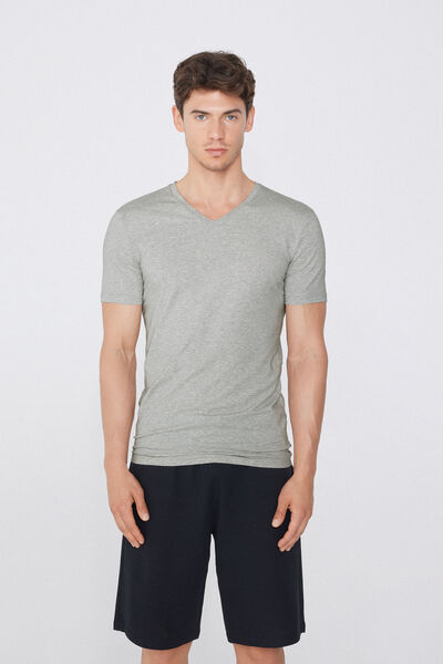 Tezenis Camiseta Escote Pico Algodón Elástico Hombre Gris Tamaño S