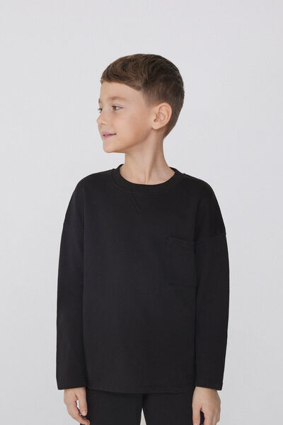 Tezenis Sudadera Manga Larga Cuello Redondo y Bolsillo Niño Niño Negro Tamaño 6-7