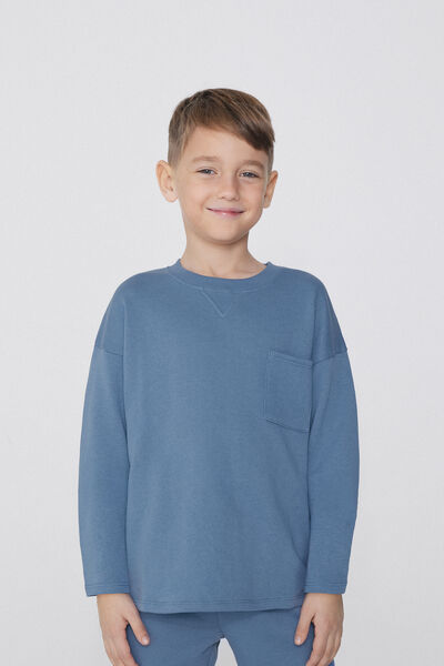 Tezenis Sudadera Manga Larga Cuello Redondo y Bolsillo Niño Niño Azul Tamaño 4-5