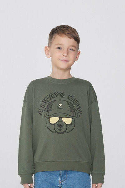 Tezenis Sudadera Manga Larga con Estampado para Niño Niño Verde Tamaño 6-7