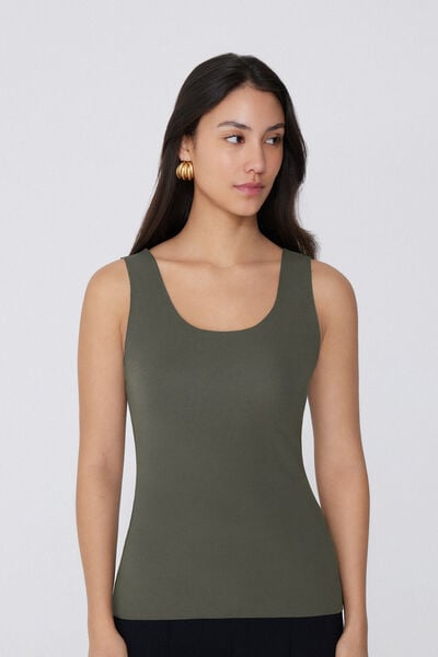 Tezenis Camiseta Tirantes Sin Costuras Algodón Orgánico Mujer Verde Tamaño L