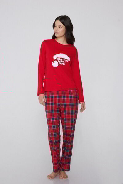 Tezenis Pijama Largo de Algodón Grueso Parche Family Gang Mujer Rojo Tamaño L