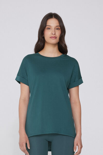 Tezenis Camiseta de Algodón con Vuelta Kimono Mujer Verde Tamaño S