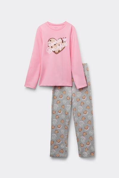 Tezenis Pijama Largo Niña Algodón Estampado Cookies. Chica Rosa Tamaño 10-11