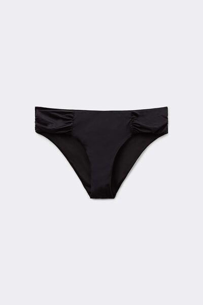 Tezenis Braguita de Bikini Reciclada de Talle Alto de Color Liso con Frunce Lateral Mujer Negro Tamaño XL