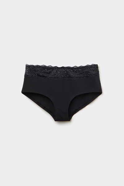 Tezenis Culotte de algodón y encaje reciclado Mujer Negro Tamaño L