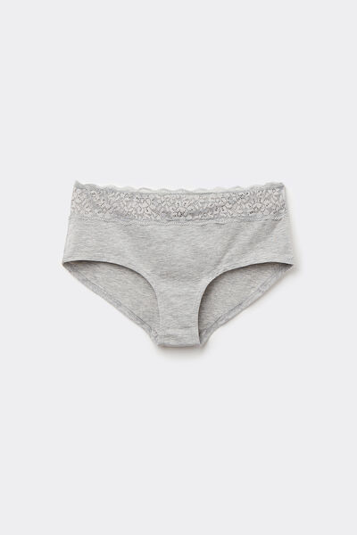 Tezenis Culotte de algodón y encaje reciclado Mujer Gris Tamaño L