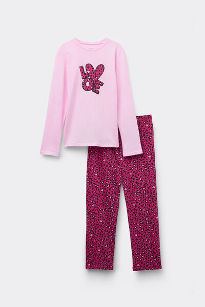 Tezenis Pijama Largo de Algodón para Niña con Estampado Animal Chica Burdeos Tamaño 8-9