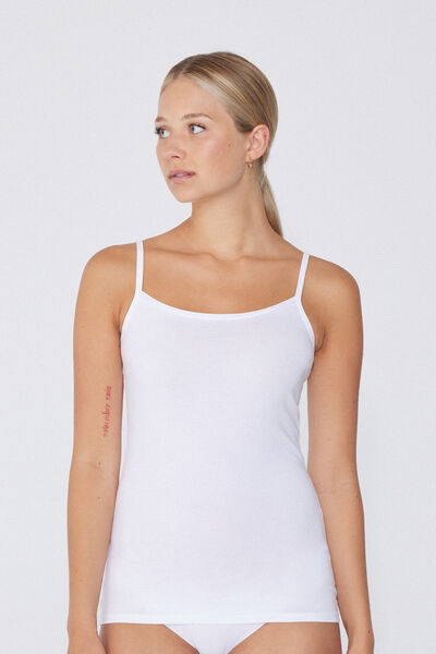 Tezenis Camiseta de Tirantes de Algodón Orgánico Elástico con Cuello Redondo Mujer Blanco Tamaño XL