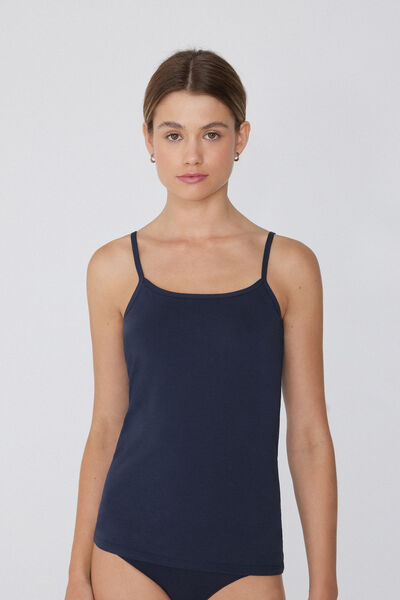 Tezenis Camiseta de Tirantes de Algodón Orgánico Elástico con Cuello Redondo Mujer Azul Tamaño M