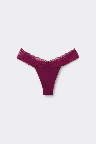 Tezenis Braguita Brasileña de Algodón y Encaje Reciclado Mujer Rojo Tamaño M