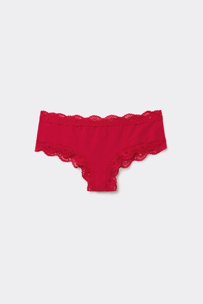 Tezenis Culotte Brasileño Microfibra Reciclada y Encaje Mujer Rojo Tamaño XL
