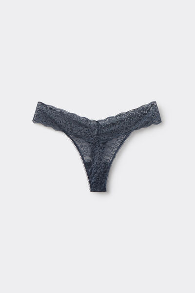 Tezenis Tanga de cintura alta con encaje reciclado Mujer Gris Oscuro Tamaño M