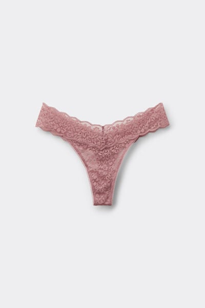 Tezenis Tanga de cintura alta con encaje reciclado Mujer Rosa Tamaño XS
