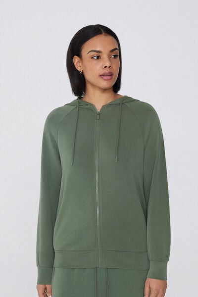 Tezenis Sudadera de Viscosa Suave con Cremallera y Capucha Mujer Verde Tamaño S