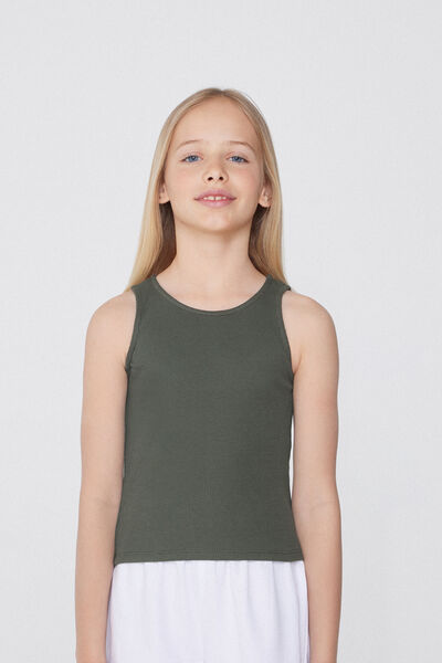 Tezenis Camiseta de Tirantes Anchos de Canalé para Niña Chica Verde Tamaño 12-13