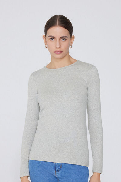 Tezenis Camiseta Manga Larga Cuello Redondo Algodón Orgánico Elástico Mujer Gris Tamaño XS