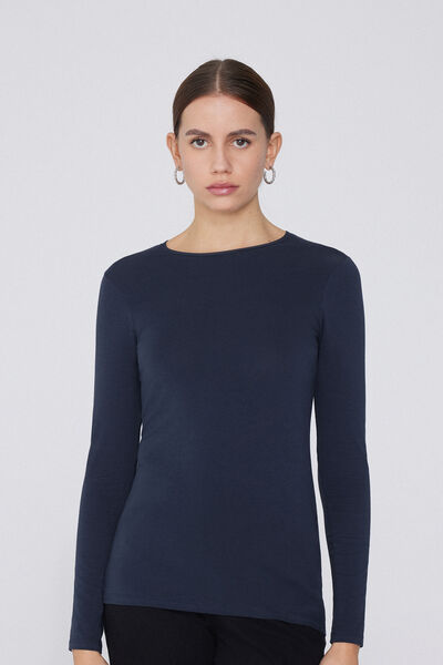 Tezenis Camiseta Manga Larga Cuello Redondo Algodón Orgánico Elástico Mujer Azul Tamaño S