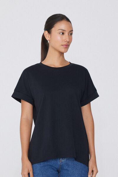 Tezenis Camiseta de Algodón con Vuelta Kimono Mujer Negro Tamaño S