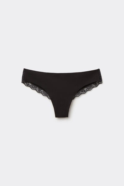 Tezenis Braguita Brasileña Sin Costuras Algodón Orgánico Encaje Reciclado Mujer Negro Tamaño M