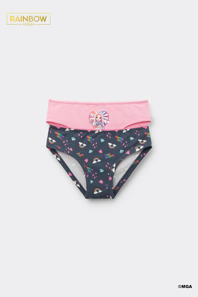 Tezenis 2 Braguitas Niña Algodón Estampado Rainbow High Chica Negro Tamaño 10-11