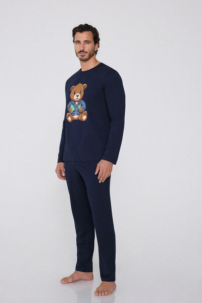 Tezenis Pijama Largo Estampado Oso Hombre Azul Tamaño XL