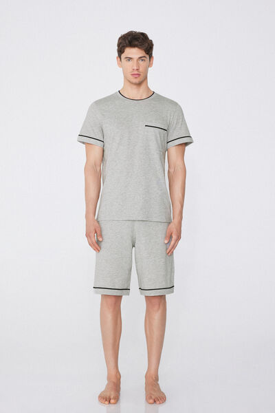 Tezenis Pijama Corto de Algodón con Ribete y Bolsillo Hombre Gris Tamaño L