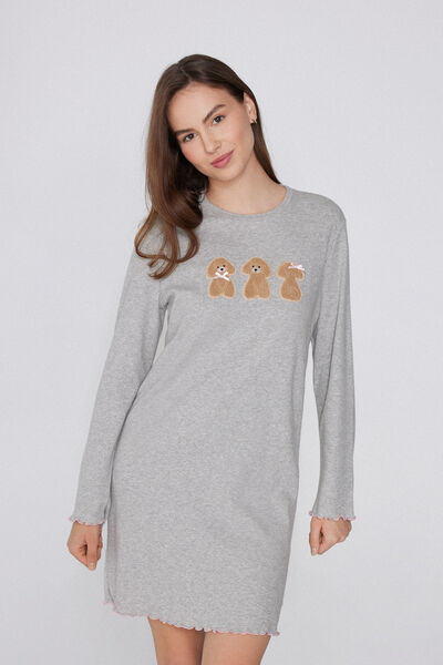 Tezenis Camisón Manga Larga Algodón Grueso Perros Mujer Gris Tamaño S