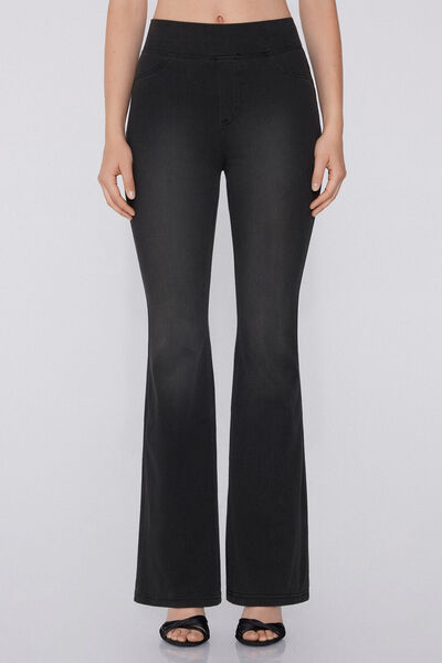 Tezenis Pantalón flare largo soft flex denim Mujer Negro Tamaño L
