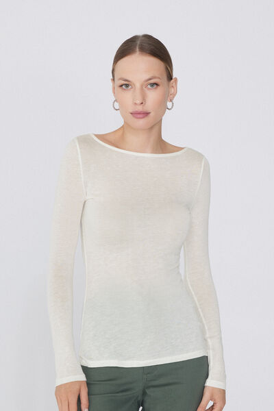 Tezenis Camiseta Ligerísima Escote Barco Viscosa Lana Merino Mujer Blanco Tamaño S