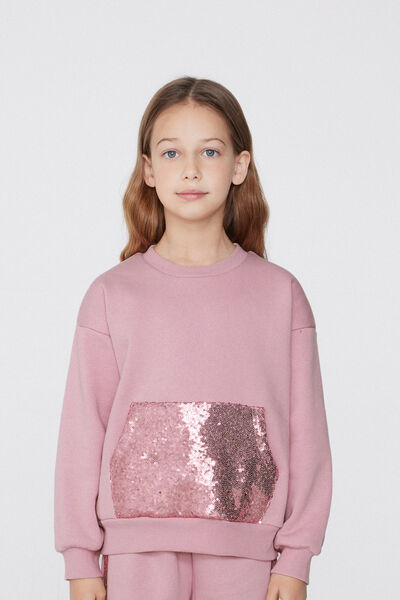 Tezenis Sudadera Gruesa Niña Bolsillo Lentejuelas Chica Rosa Tamaño 10-11