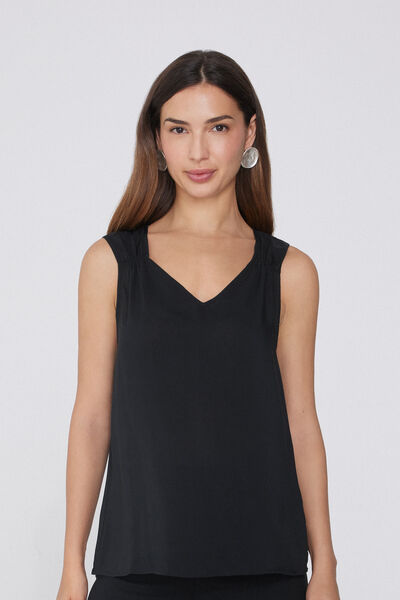 Tezenis Camiseta Tirantes Anchos de Viscosa con Frunces Mujer Negro Tamaño S