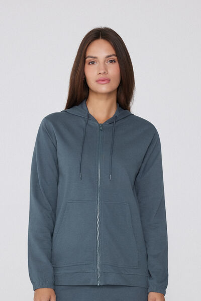 Tezenis Sudadera Ligera Capucha Cremallera y Cordón Mujer Gris Oscuro Tamaño XS