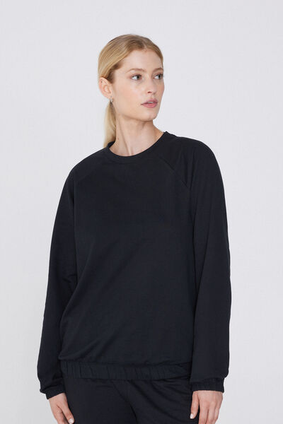 Tezenis Camiseta de Manga Larga con Cuello Redondo y Puños Mujer Negro Tamaño XS