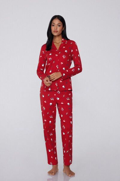 Tezenis Pijama Largo Abierto Algodón Cálido Navidad Mujer Impreso Tamaño L